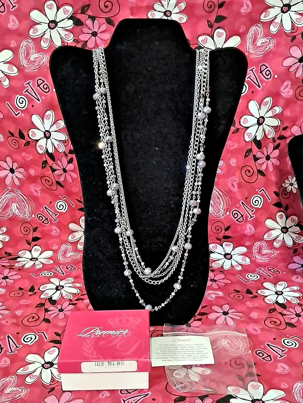 Premier Designs Layered Beaded Statement Necklace Silver & Purple Tone New